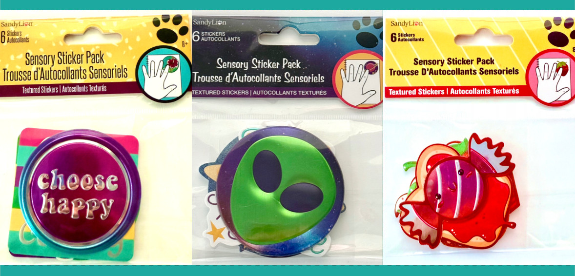 SANDYLION anxiety sensory stickers TEXTURED CANDY FRUIT CUPCAKE MOON STARS 18pcs