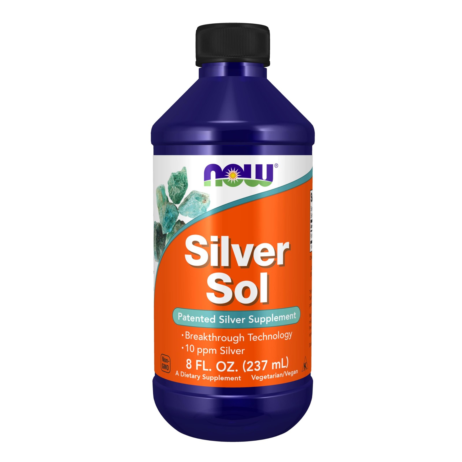 Silver Sol 10 PPM Liquid Supplement 8 Fl Oz Elemental NOW Foods Supplements