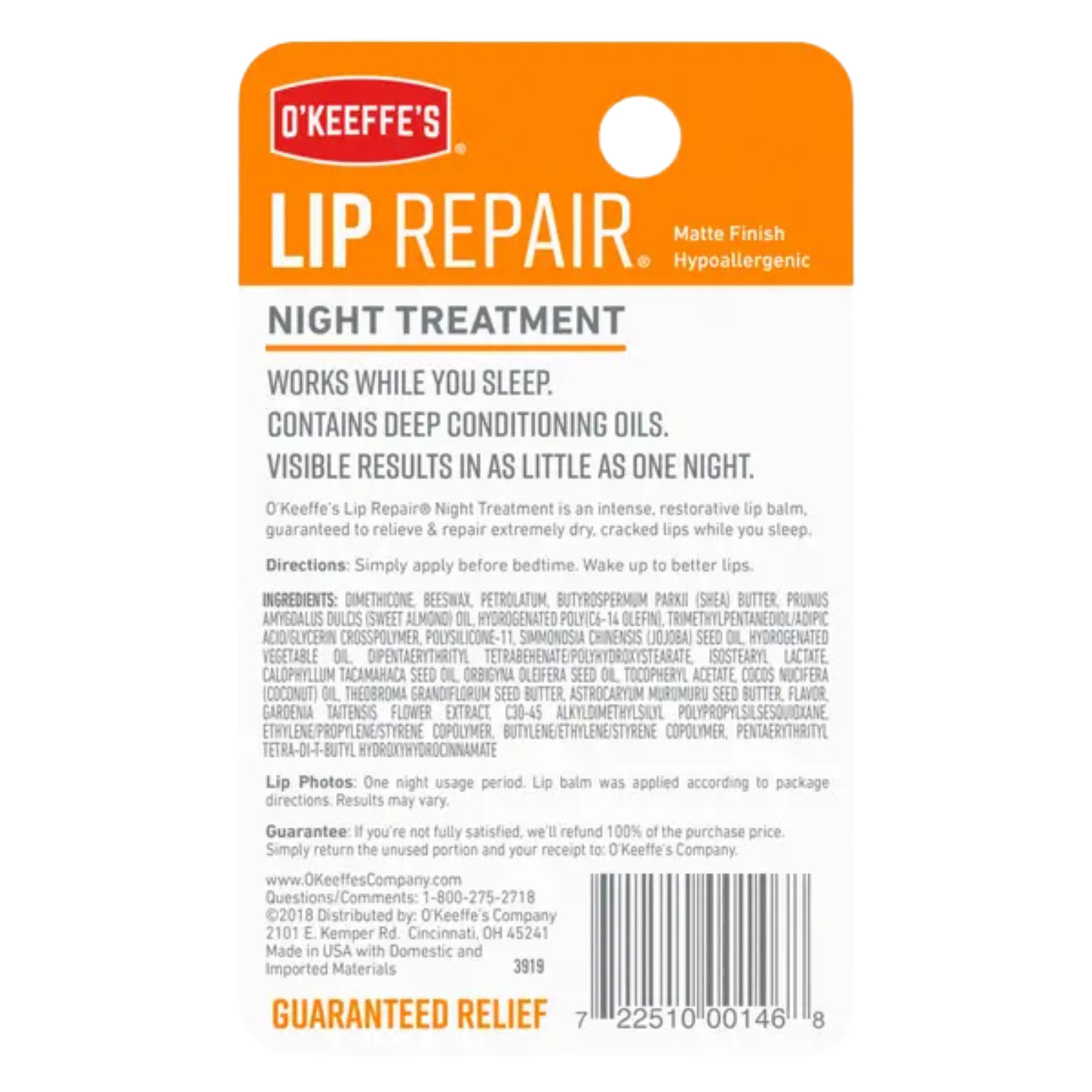 O’Keeffe’s Lip Repair Night Treatment Lip Balm: 0.25 oz. Jar [5-pack] K3015202