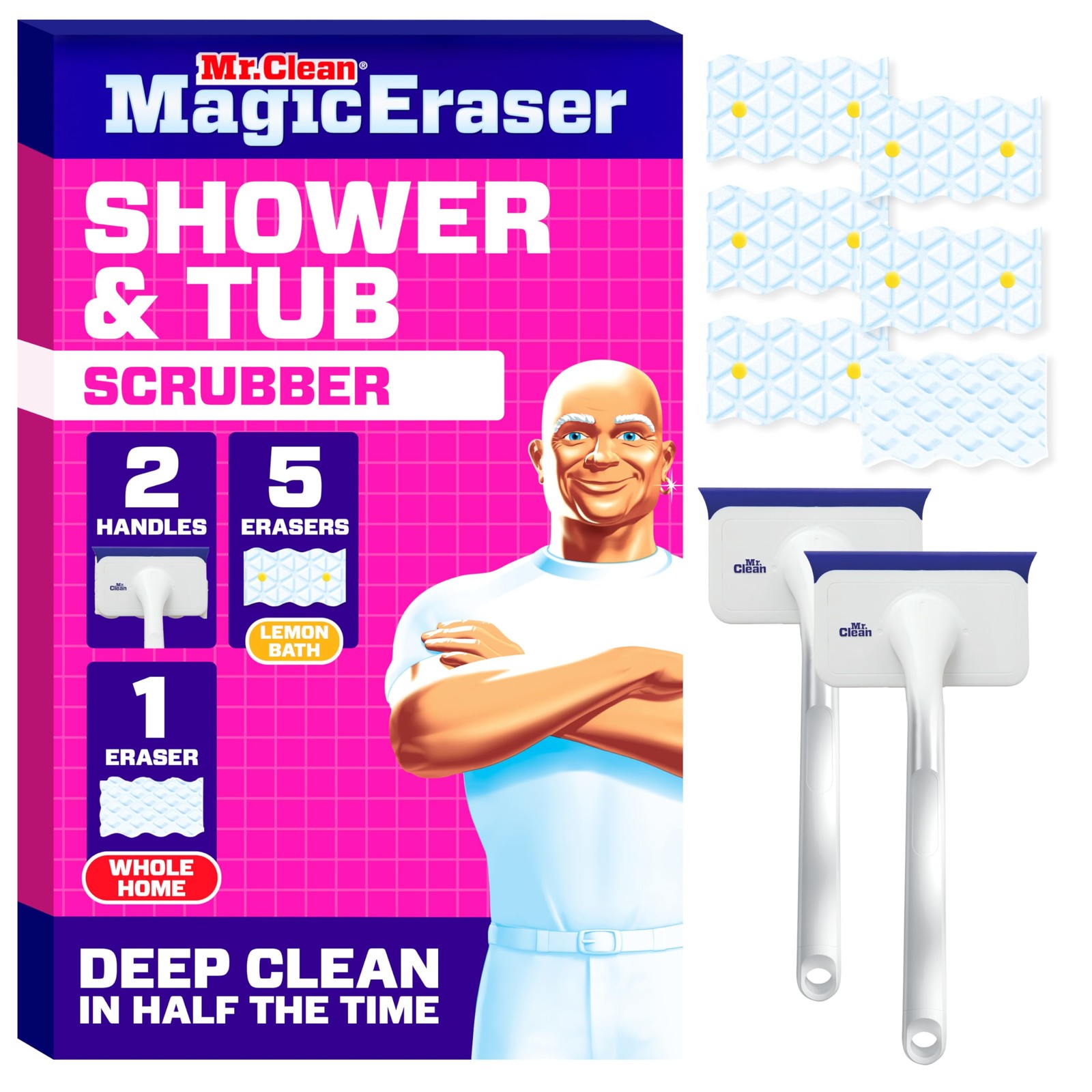 Magic Eraser Shower Tub Scrubber Bathroom Cleaner Kit 2 Scrubbers 5 Foaming