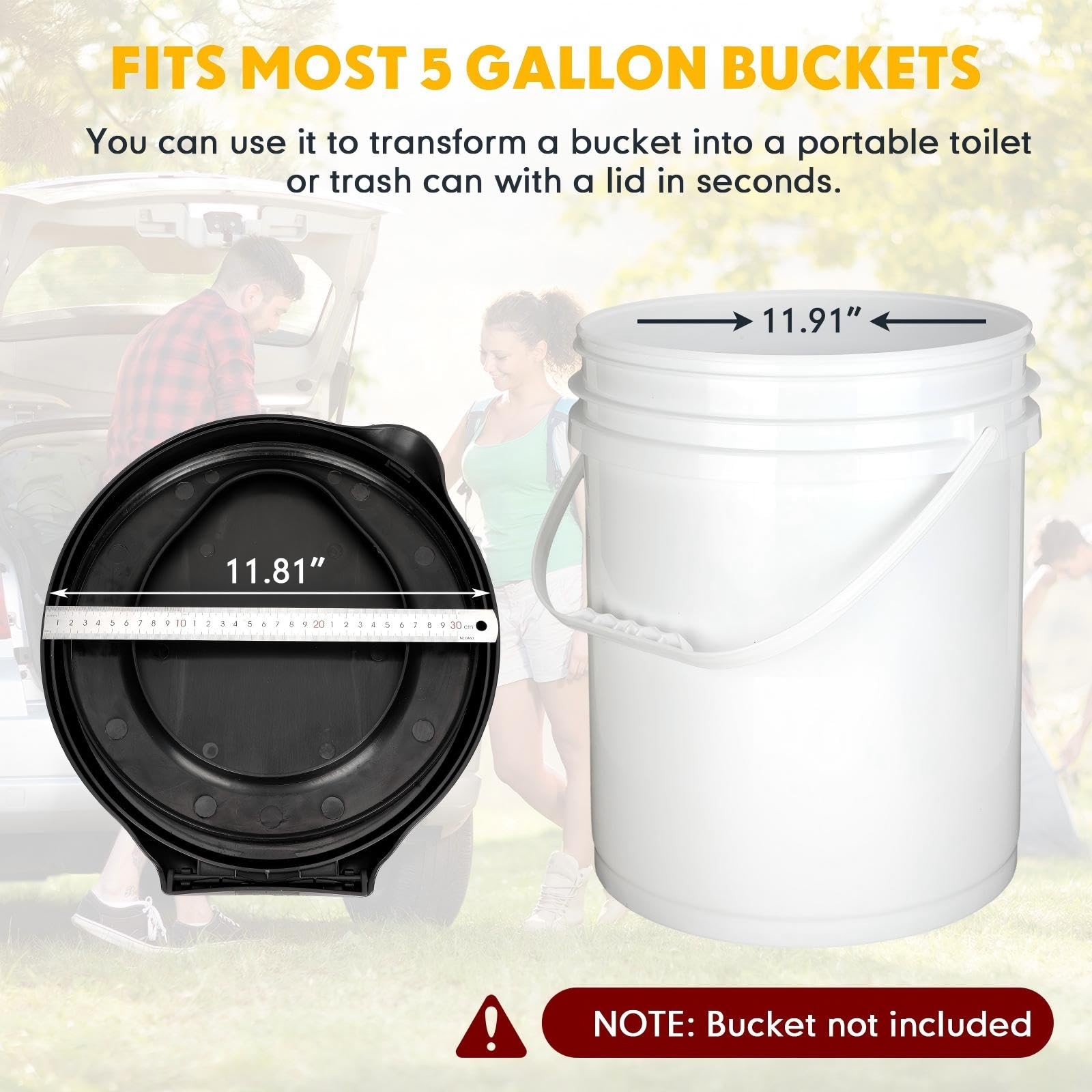 Glenmal 5 Gallon Bucket Toilet Seat bout 14.57 x 13.19 x 1.06 inches, Black