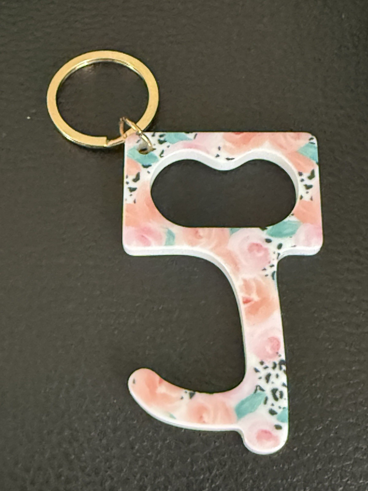 Key Chain Tool Anti-Germ Touch Free Exposure Safe Pink Floral Print Metal