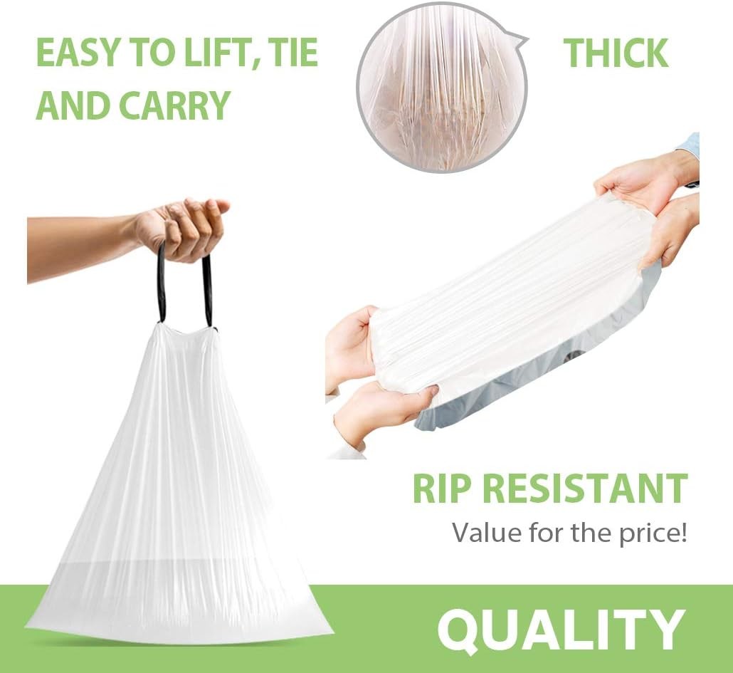 6 Gallon 120pcs Strong Drawstring Trash Bags Garbage by Teivio, White