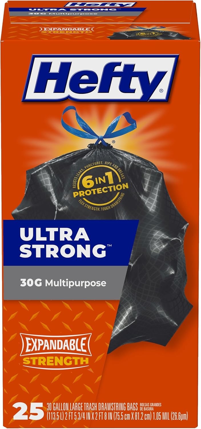 Hefty Ultra Strong Multipurpose Large Trash Bags, 25 Count (Pack of 1), Black