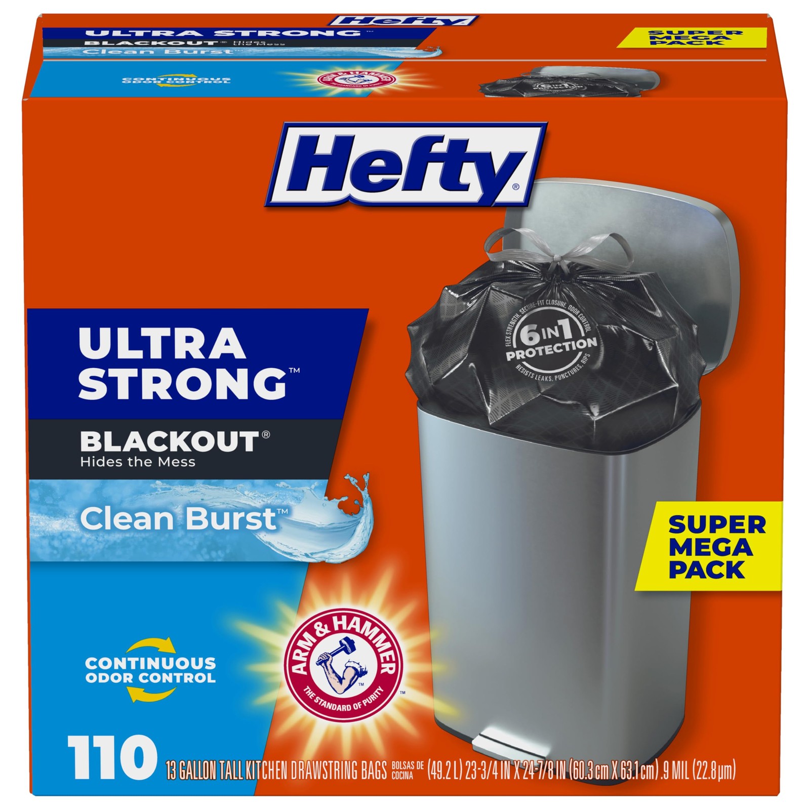 Hefty Ultra Strong 13 Gallon Trash Bags, Black 110 Count (Pack of 1),