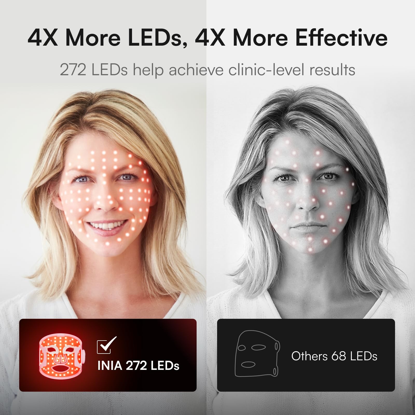 Wireless LED Face Mask Red Light Therapy Near Infrared Rechargeable INIA Glow