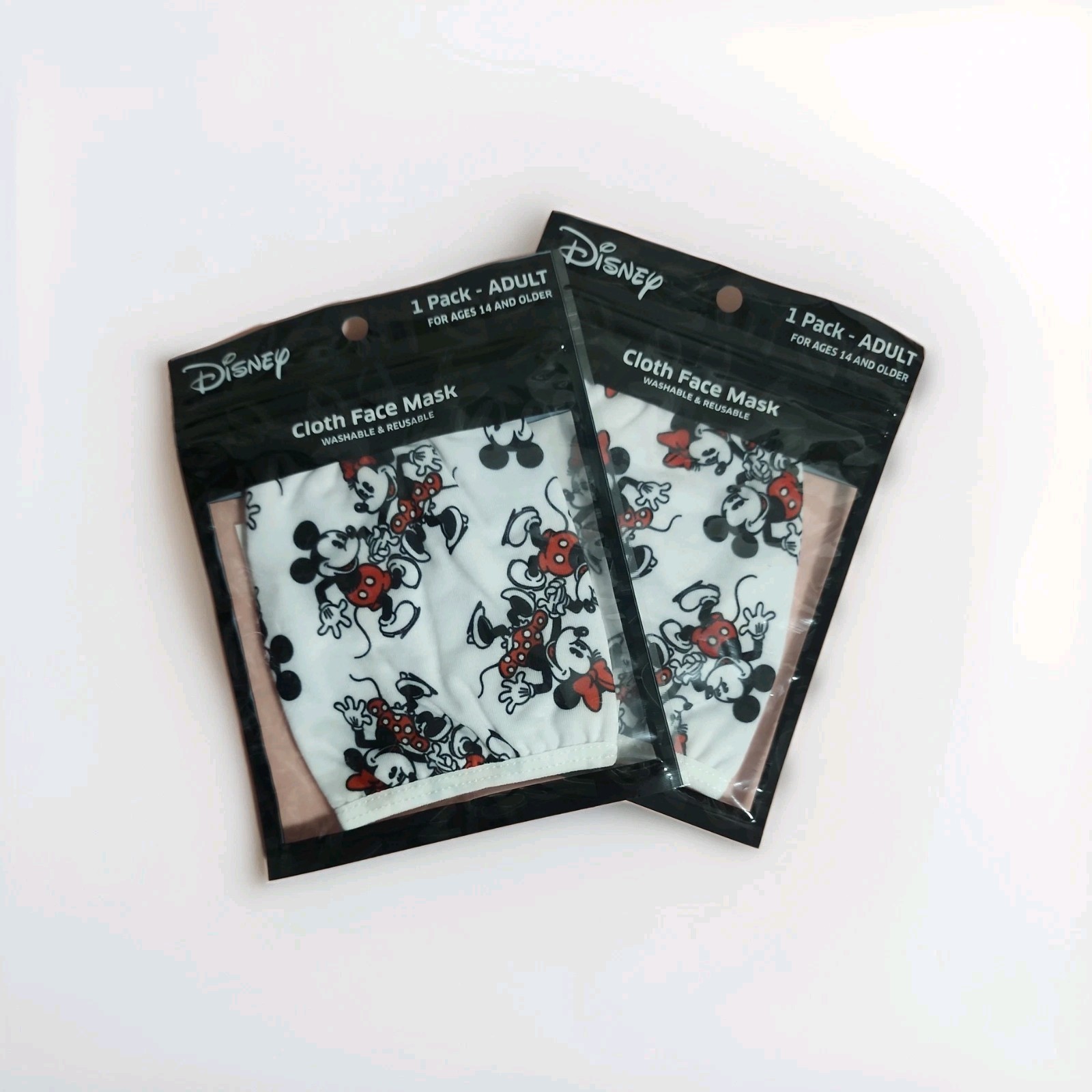 qty 2 DISNEY MINNIE & MICKEY MOUSE Dancing Adjustable Reusable Adult Face Masks