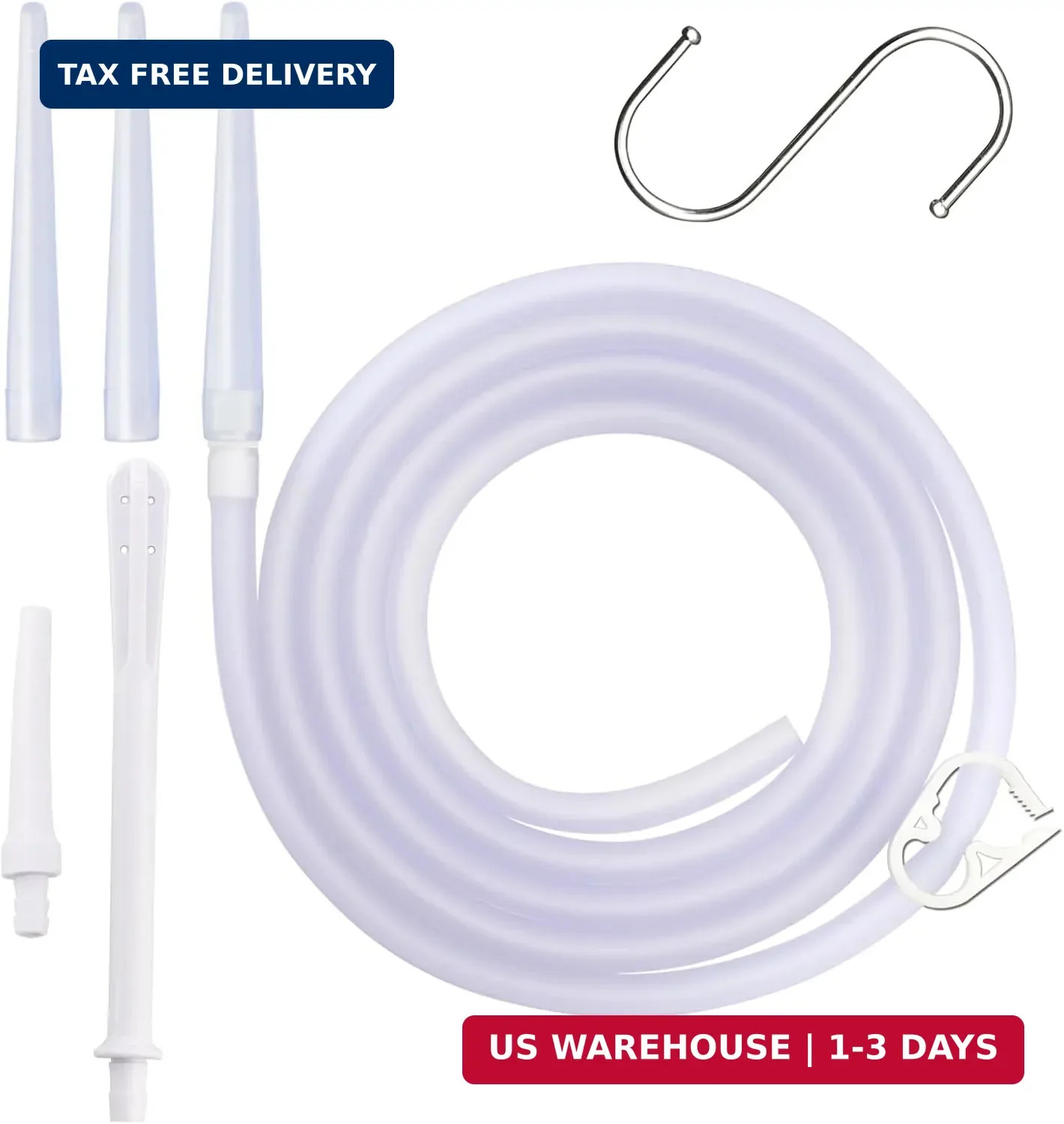 Enema Replacement Tube 5.8 FT Enema Hose with Easy Install Enema Nozzle Tips for