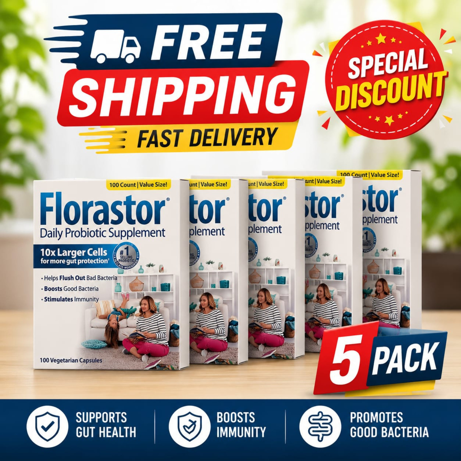 Florastor Daily Probiotic Supplement For Women And Men, ( 5 Pack )