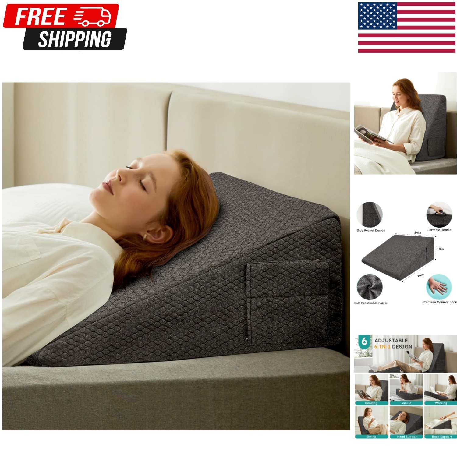 Acid Reflux Relief Wedge Pillow – 10 Inch Bed for Back Pain