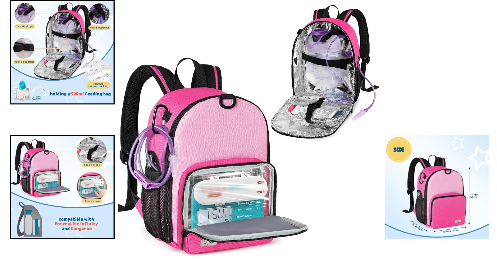 Lightweight Red Rose Backpack for Feeding Tube & Pump – Kid-Friendly Design