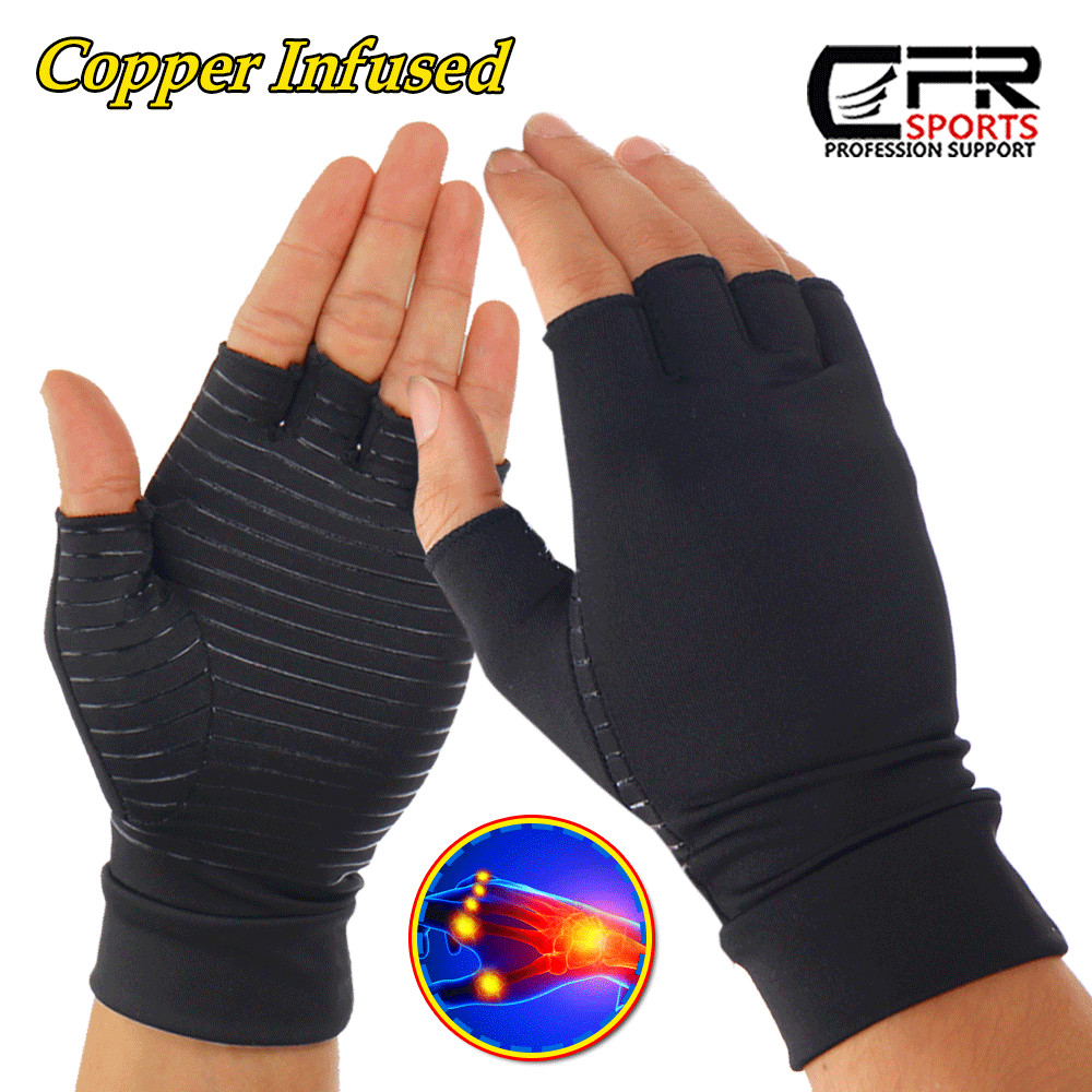 Copper Compression Gloves Arthritis Gym Carpal Tunnel Hand Wrist Braces Support