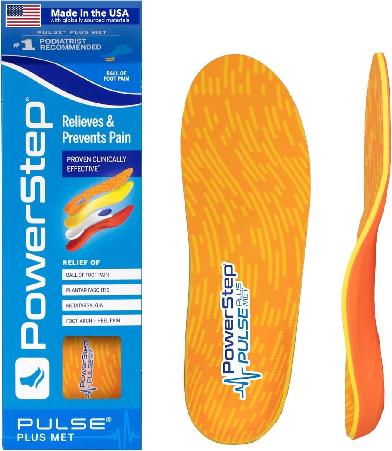 Shoe Insoles Ball of Foot Pain Relief Metatarsal Pulse Plus M 10-10.5 W Running