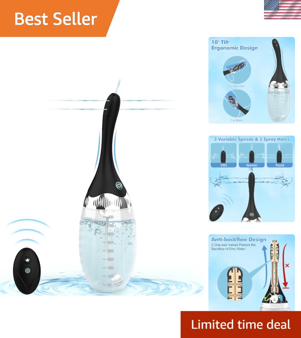 Ergonomic 15oz Silicone Enema Douche with Anti-Backflow & Easy Remote Control