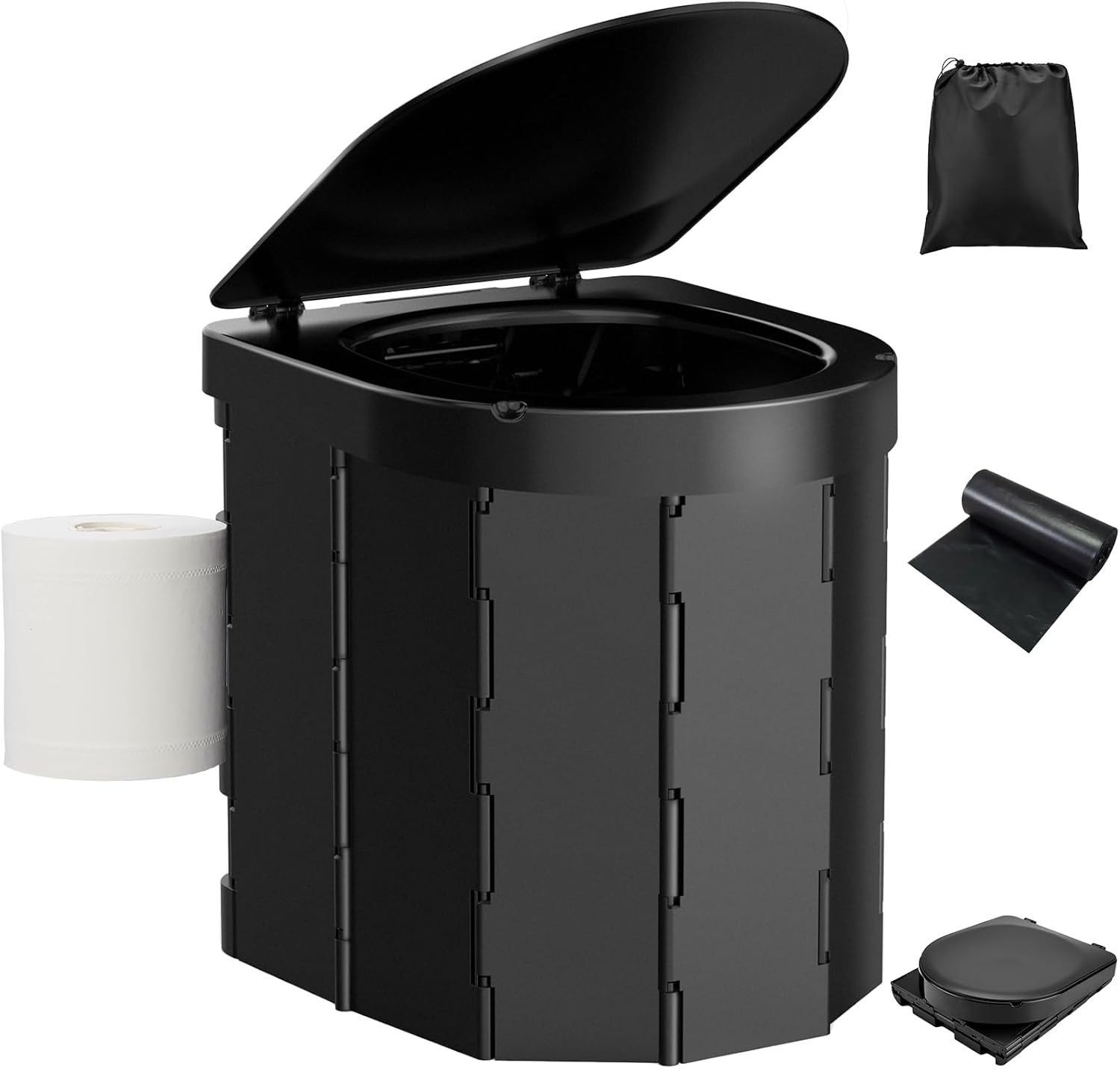 Portable Camping Toilet, Folding Toilet for Adults with Lid and Large, Black