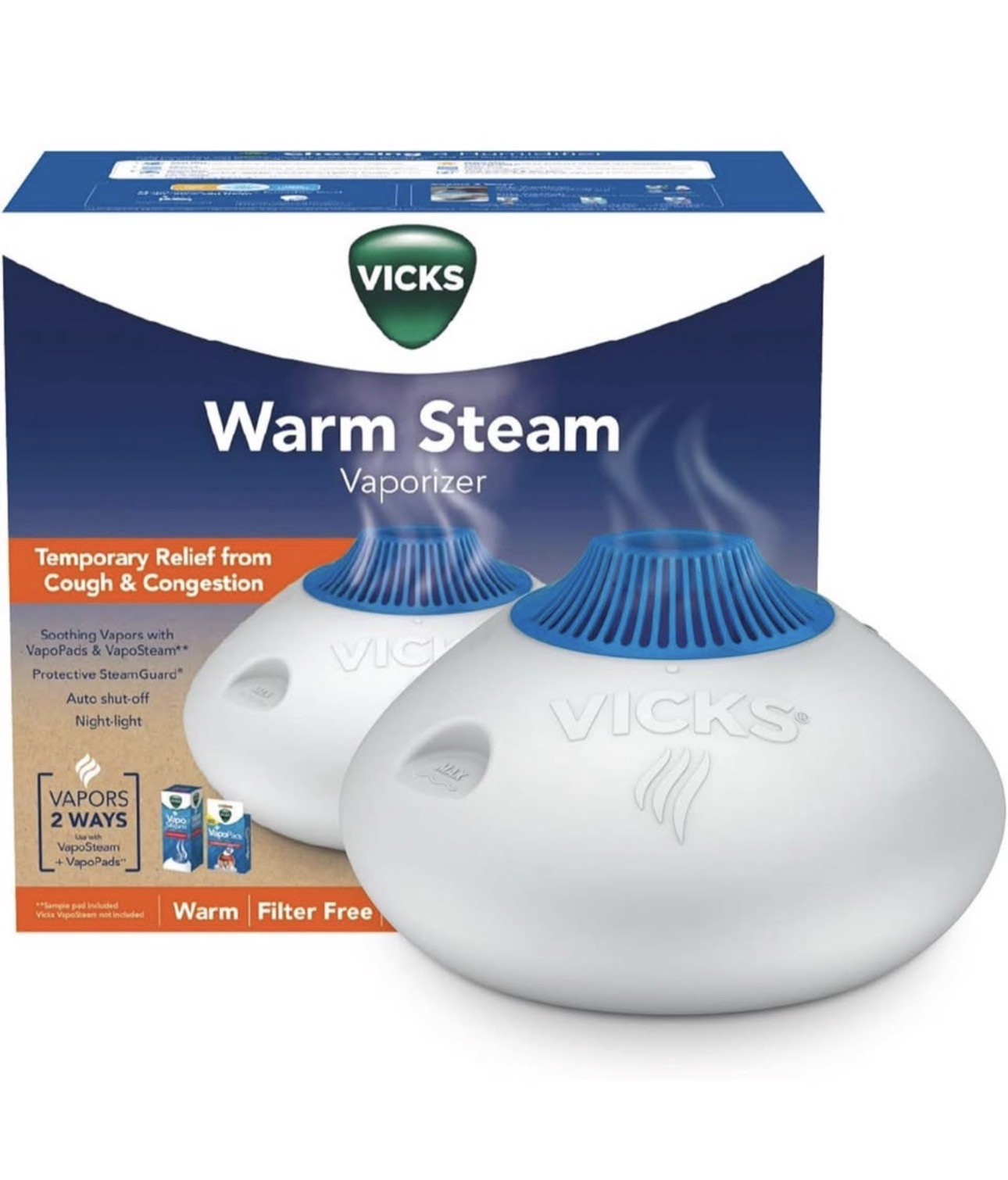 Vicks Warm Steam Humidifier with Auto Shut-Off & Night-Light