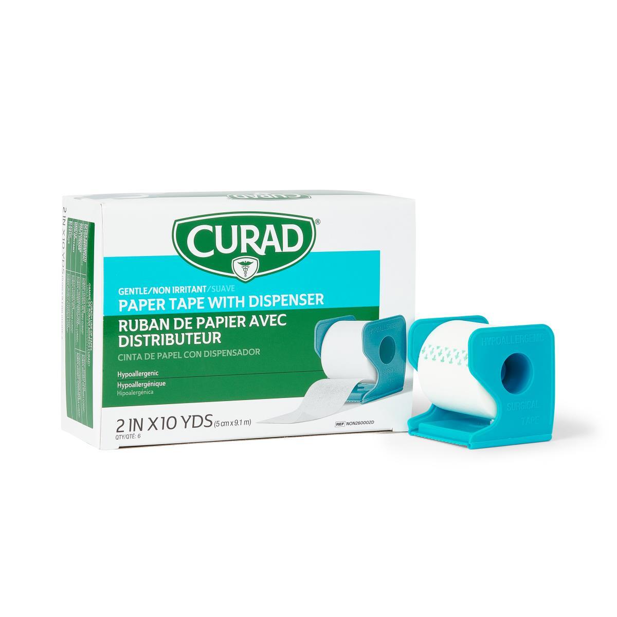 CURAD Paper Adhesive Tape with Dispenser, 2″ x 10 yd., Box of 6