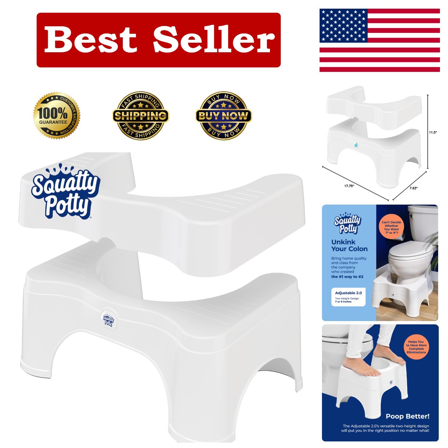 Squatty Potty The Bathroom Toilet Stool – 7 Inch (Pack of 1), White