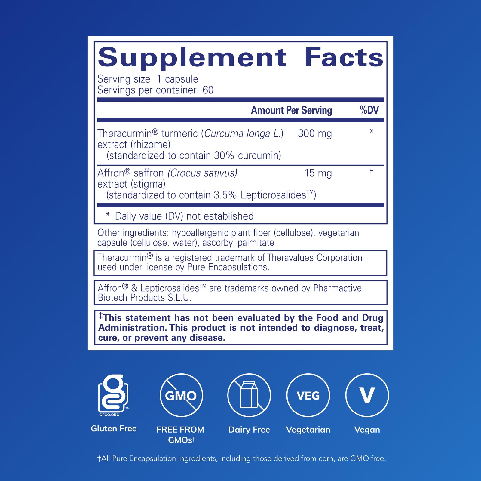 Calm Mind Supplement Saffron Extract Theracurmin 60 Capsules Pure Encapsulations