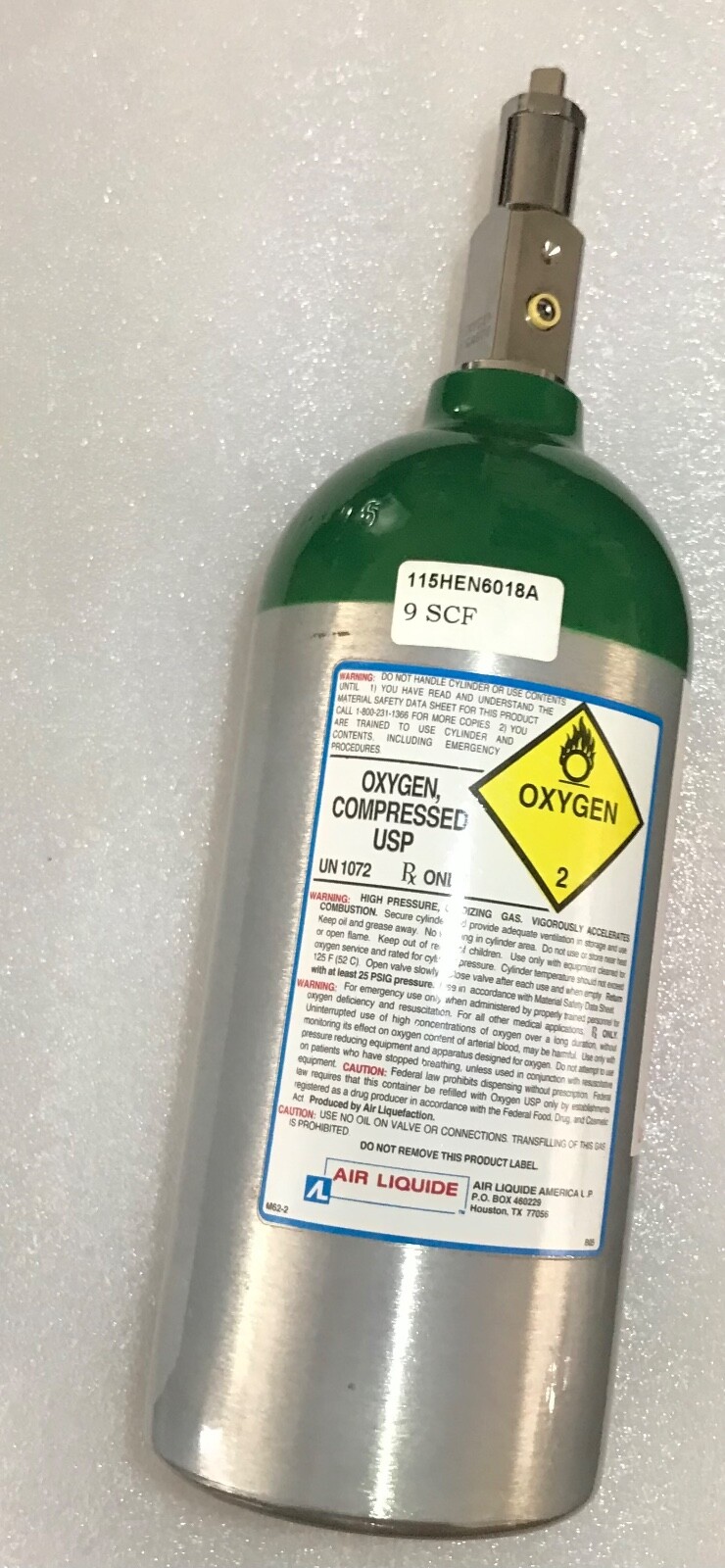 M9 Aluminum Oxygen Cylinder Tank CGA870 9 SCF -DIVERS RESCUE 11 INCH TALL