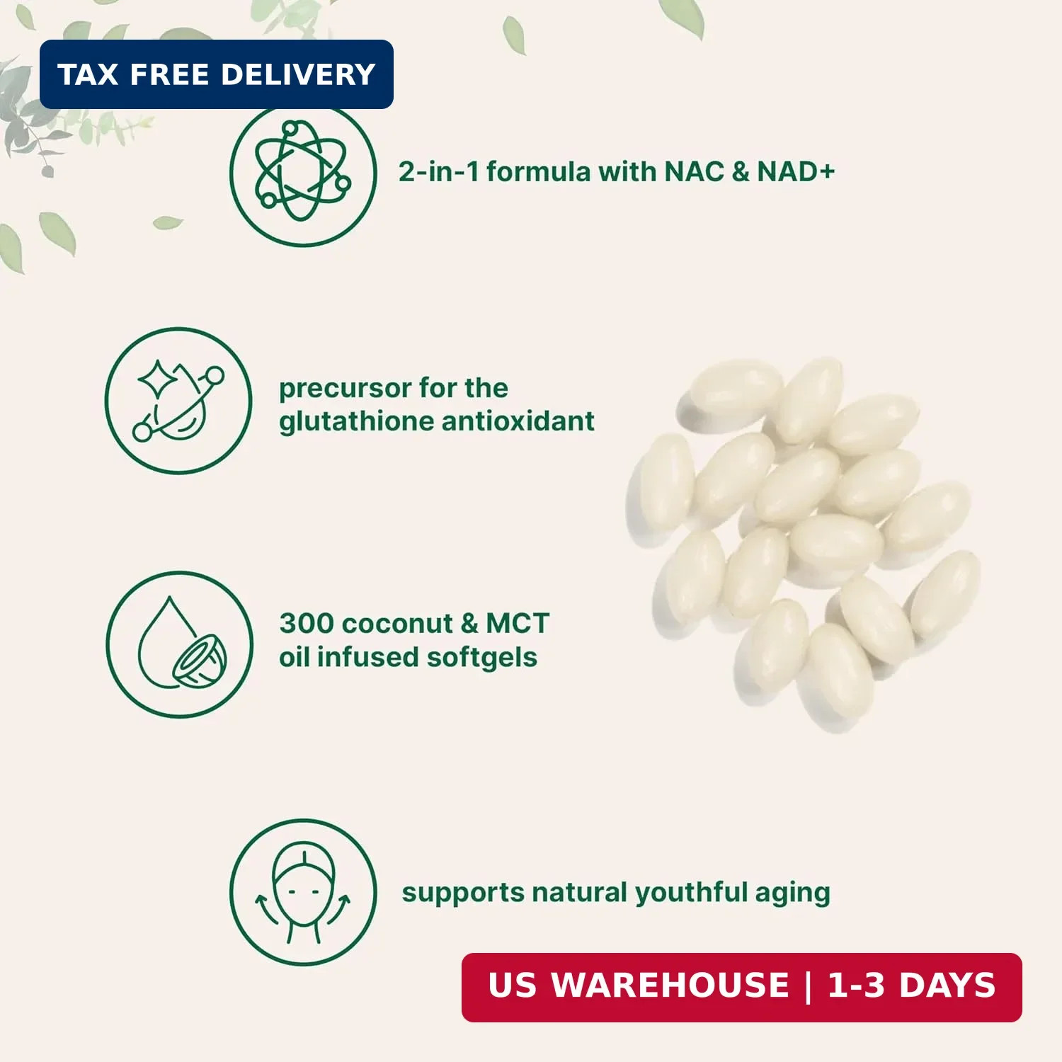 Micro Ingredients NAC Supplement 600mg with NAD+ & Coconut Oil, 300 Softgels | 2