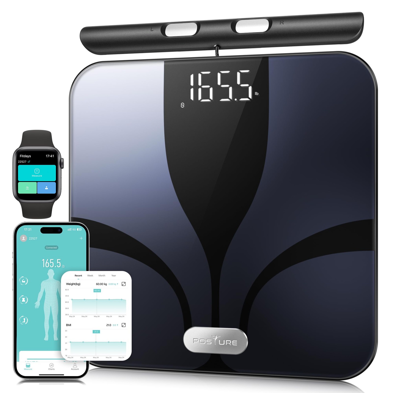 Smart Body Fat Scale Bluetooth 8 Electrode BMI Digital Bathroom Posture Weight