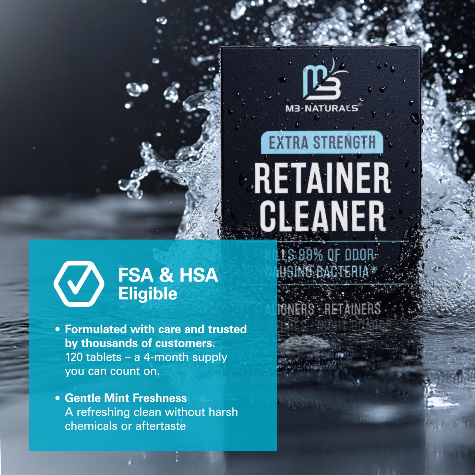 Retainer Cleanser Tablets Invisalign Cleaner, Removes Odors 120 Count, White