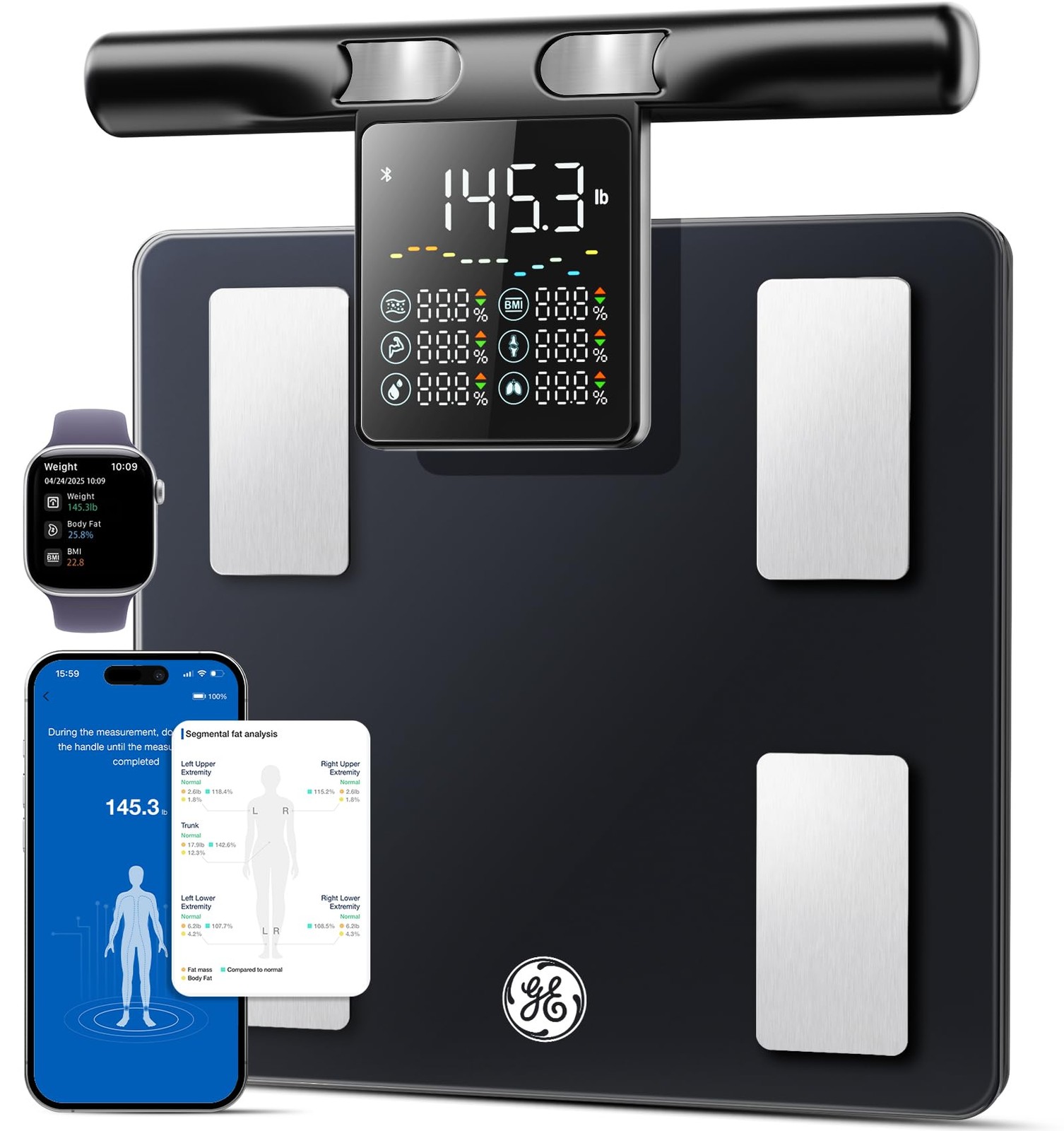Smart Scale Body Weight 8 Electrode Composition Analysis Bluetooth Black GE