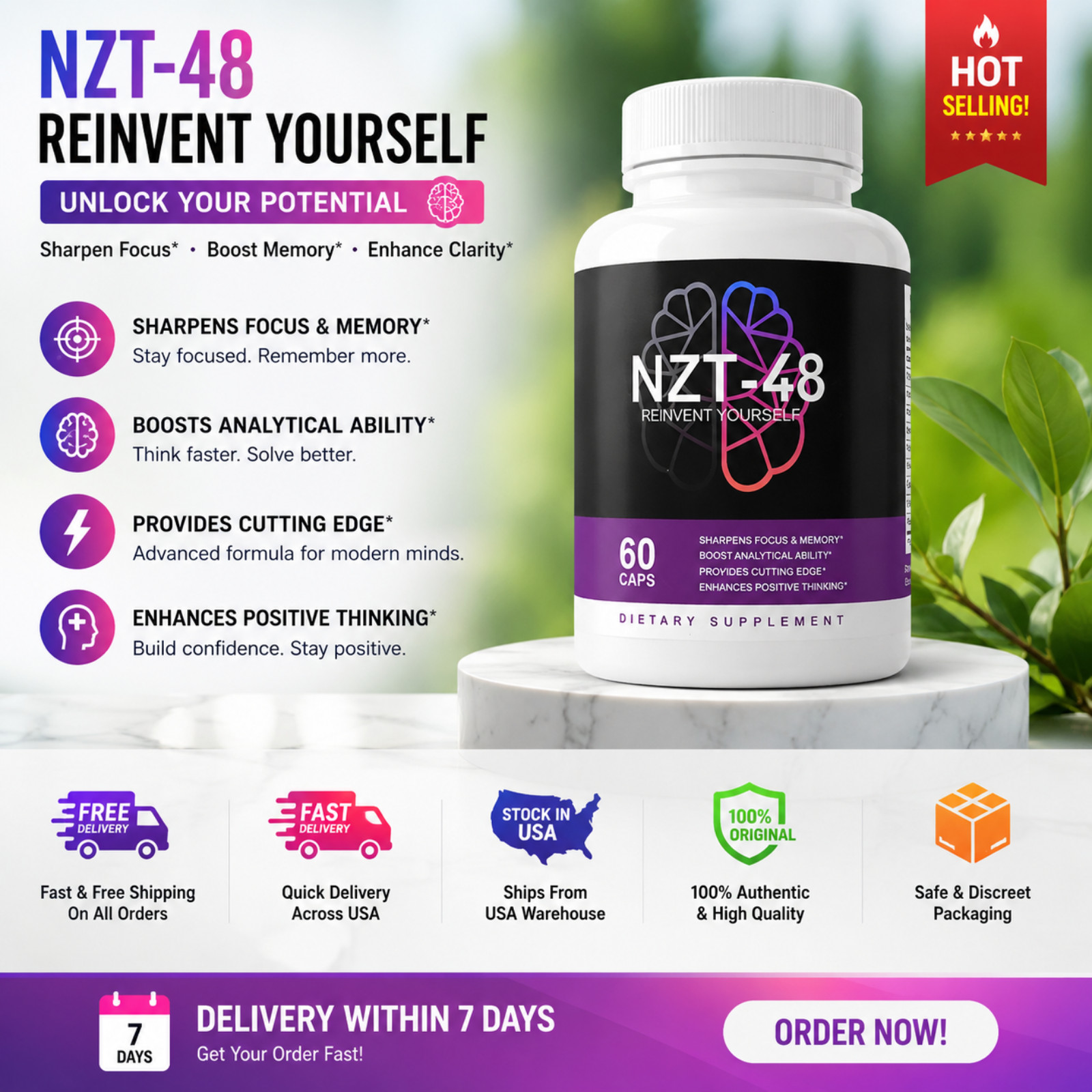 NZT-48 Smart Supplement 1 Tablet Cognitive Focus Memory Support Formula