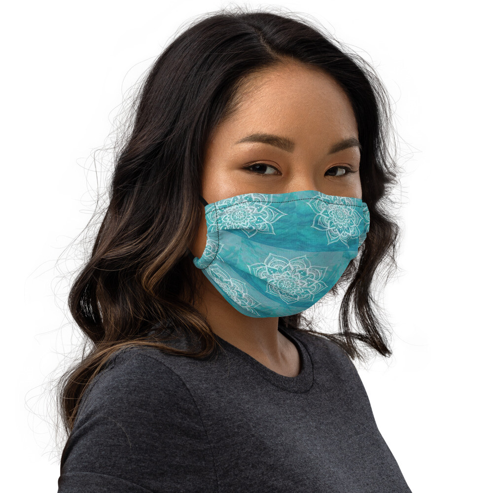 Turquoise Flower Patterned Premium face mask with air pocket
