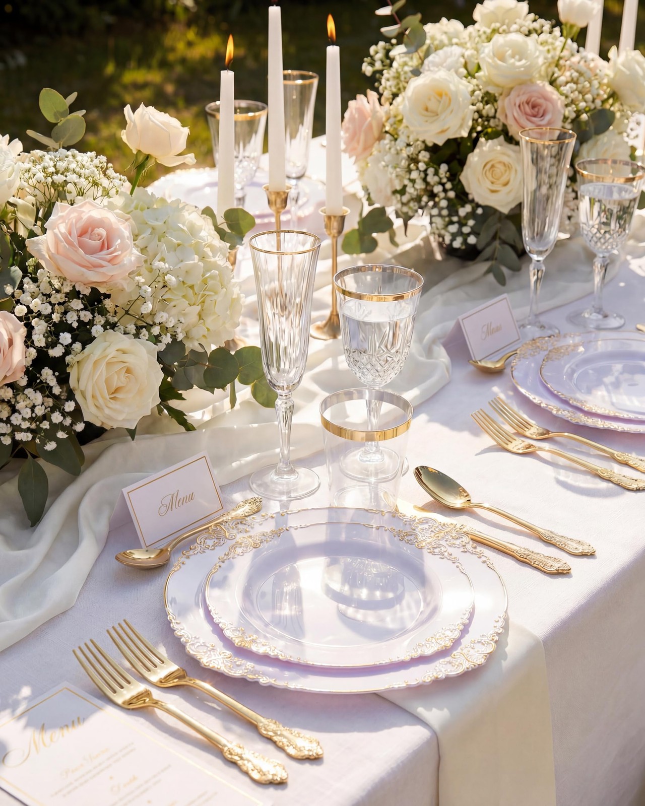 Plastic Dinnerware Set 700PCS Gold Plates Silverware Cups Napkins 100 Guests