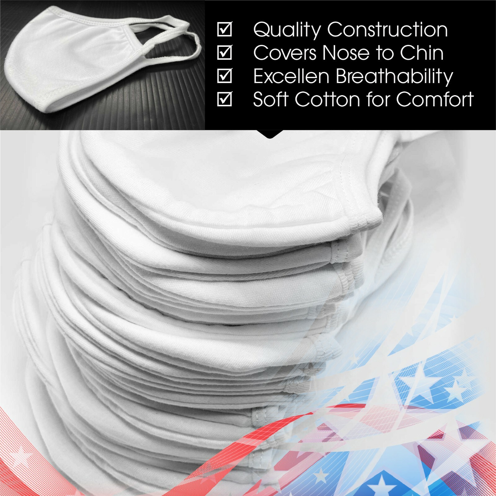 Face Mask Premium White Fabric Reusable Washable Cotton Face Mask (Pack of 10)