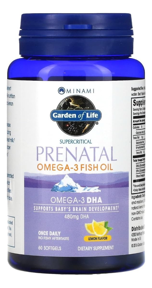 Prenatal DHA Omega 3 Fish Oil Supplement 60 Softgels Garden of Life Minami Lemon
