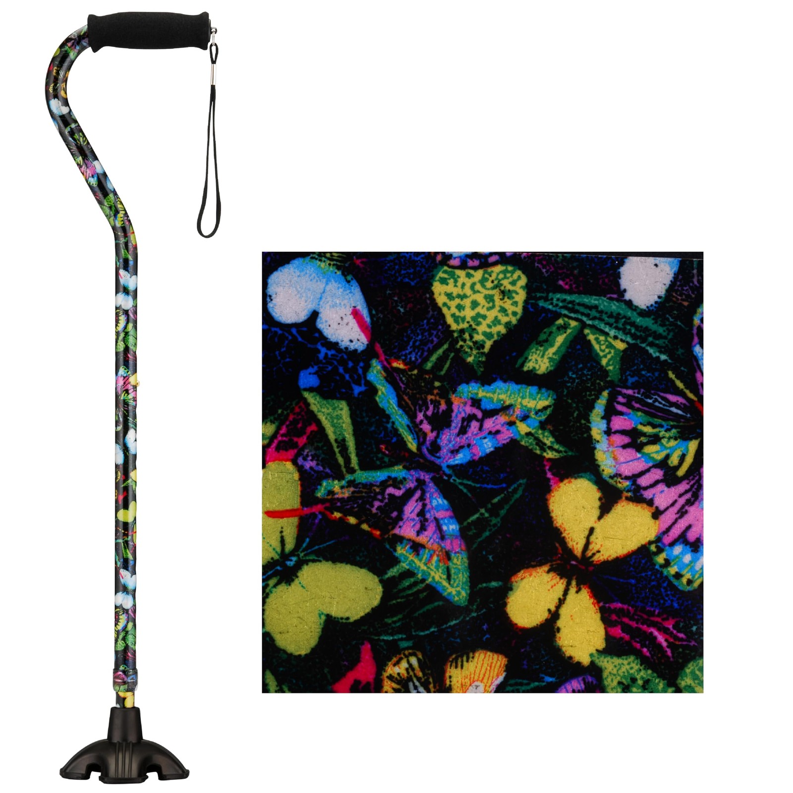 Quad Cane Offset Adjustable Lightweight Walking Aid Foam Handle Butterfly Nova