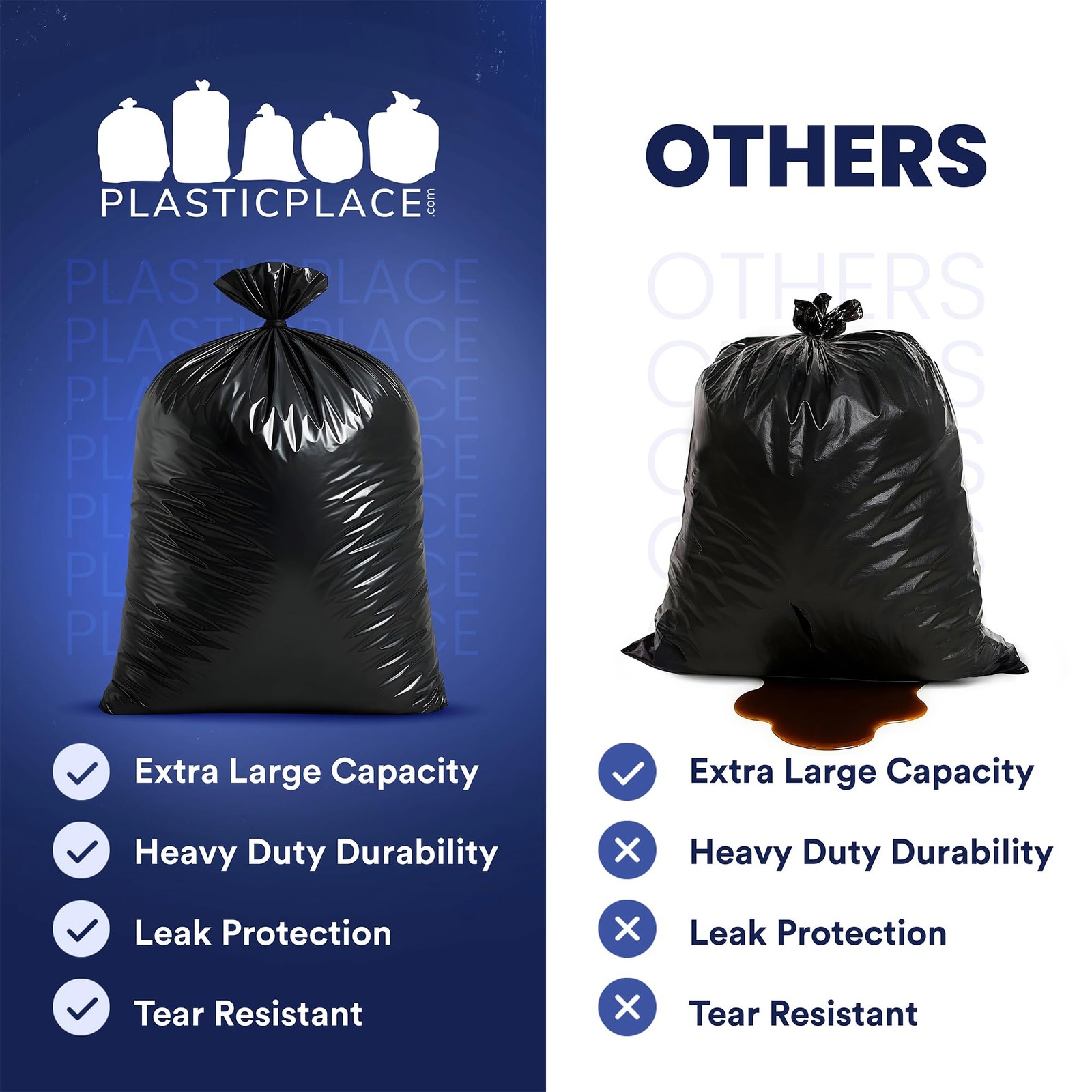 Plasticplace 64-65 Gallon Black Trash Bags, Heavy 1 Count (Pack of 25),