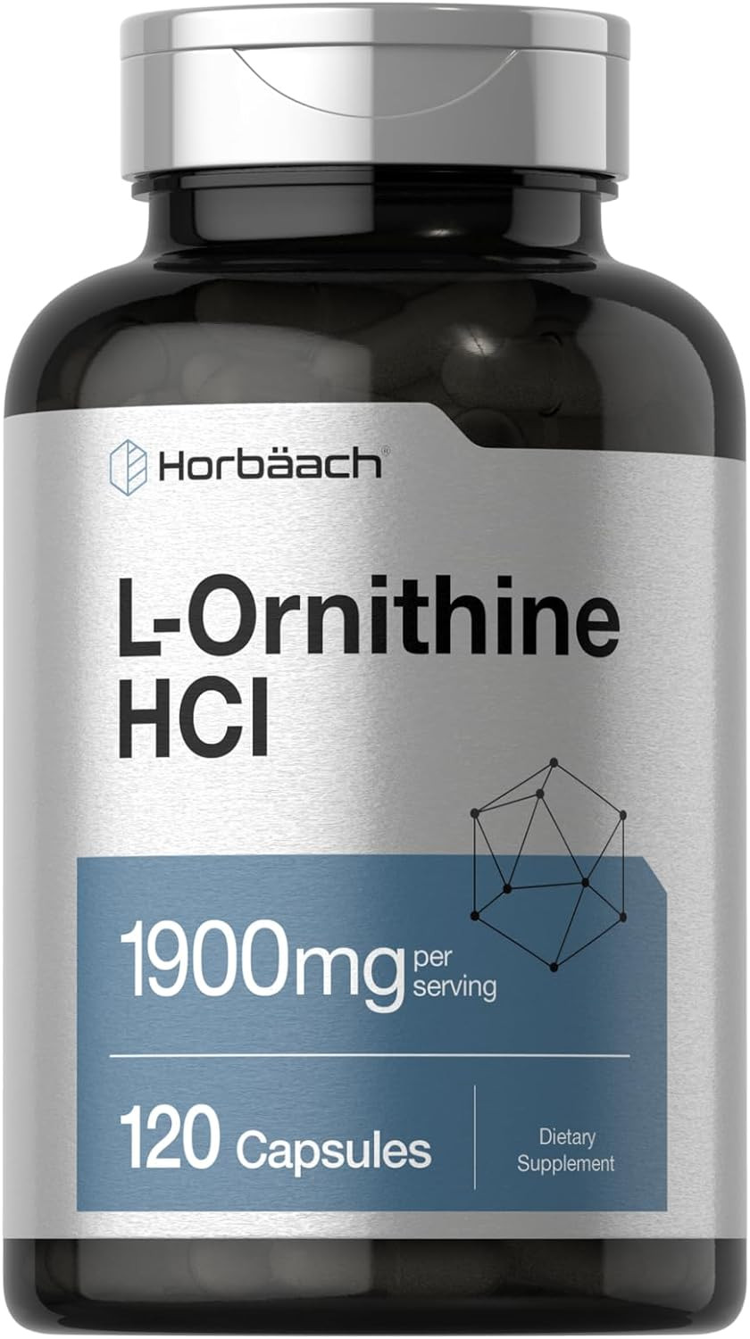 L-ornitina HCl 1900 mg 120 cápsulas suplemento de aminoácido alta potencia