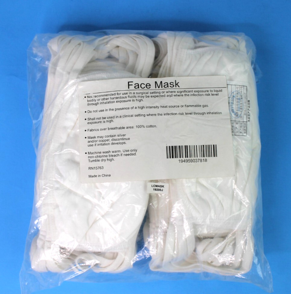 50 Pack Washable Reusable White Face Masks Adjustable 100% Cotton