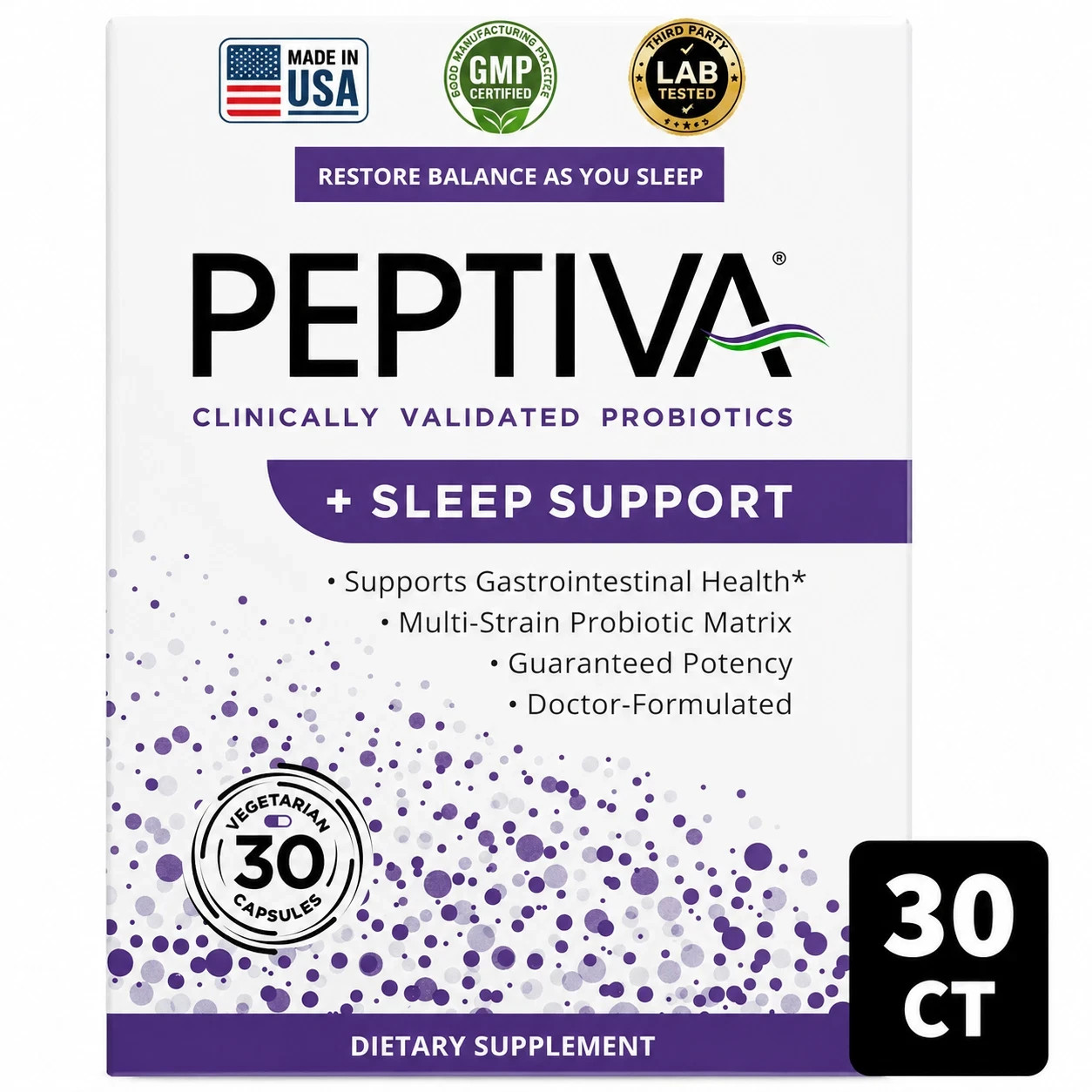 Peptiva Sleep Support Probiotic 30 Capsules Clinically Validated Digestive Healt