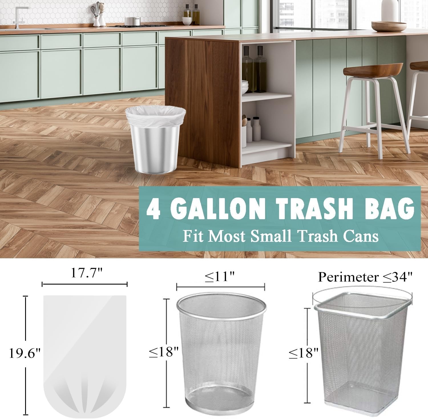 Small Trash Bags 4 Gallon – 105 Count 4 Bag, Unscented White