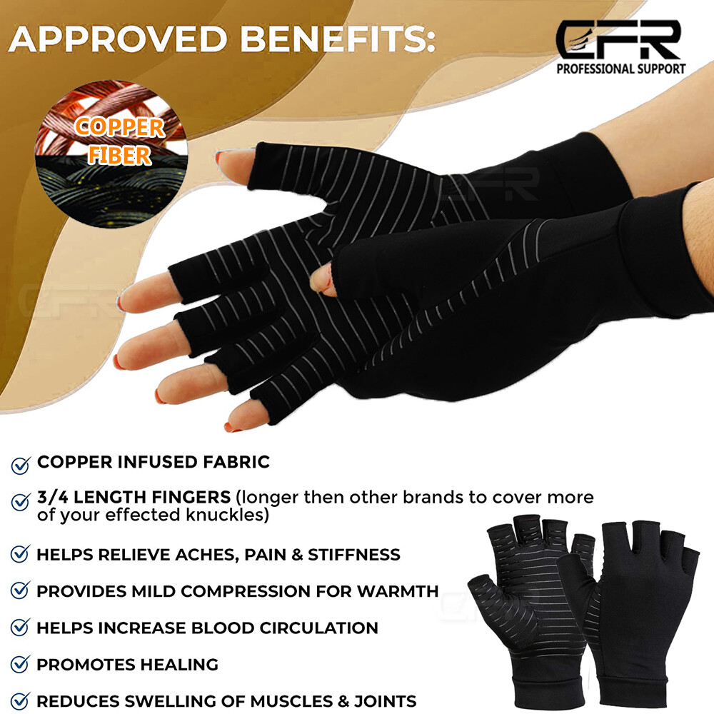 Copper Compression Gloves Arthritis Gym Carpal Tunnel Hand Wrist Braces Support