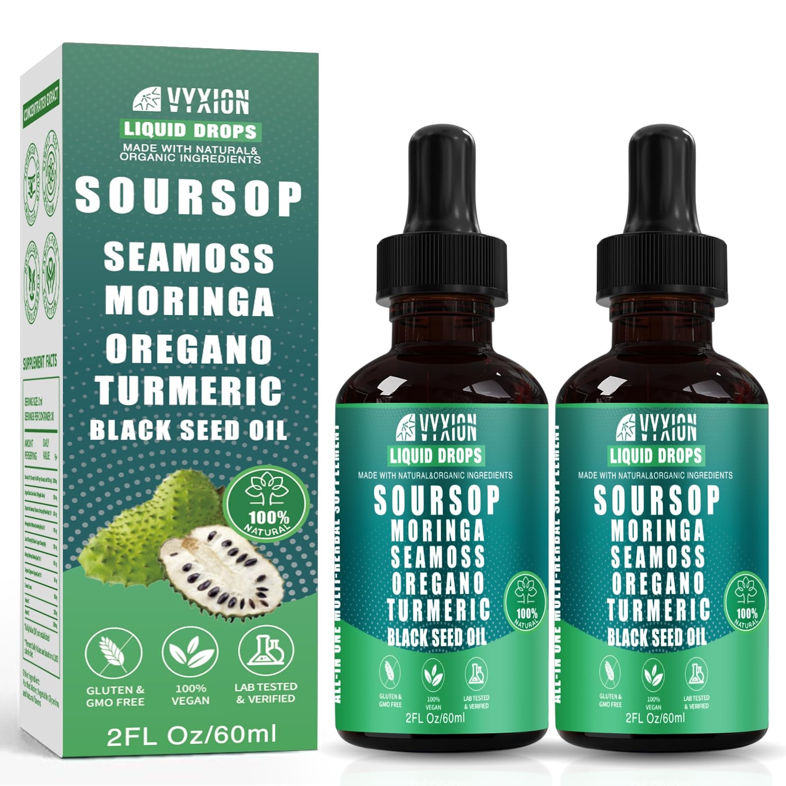 Boost Energy Plus Immunity – Soursop Liquid Drops 10 in 1 2 Fl Oz Pack