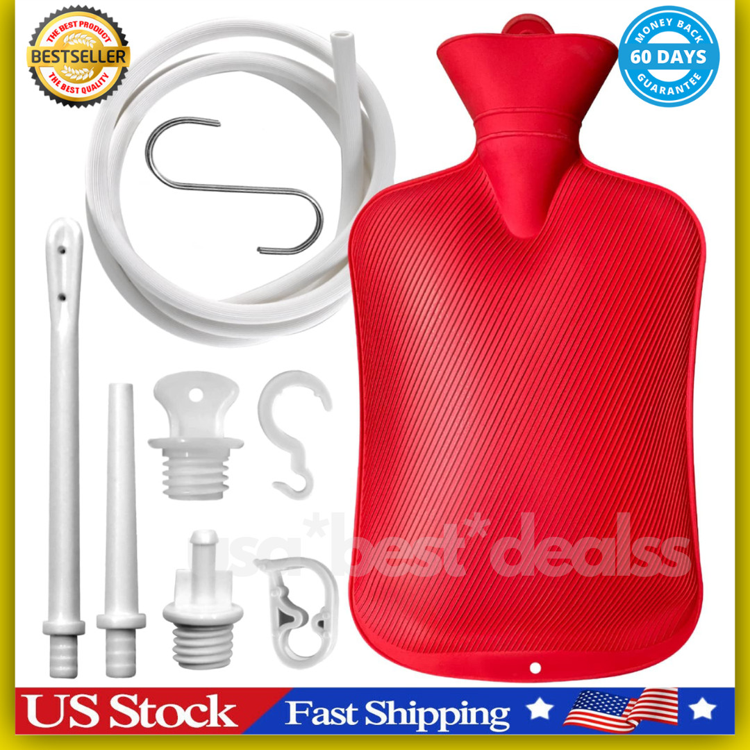 2L Home Enema Bag Kit with 2 Tips, 60 Inch Silicone Hose, Controlable Flow Valve