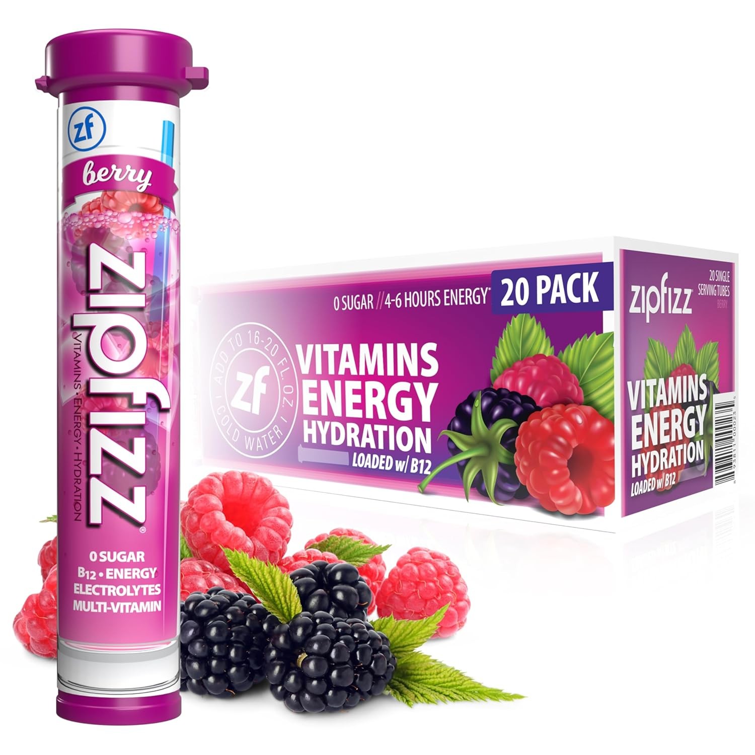 20PK Daily Energy Drink Powder, Berry, 3-in-1 Sustained Energy, Rapid Hydration