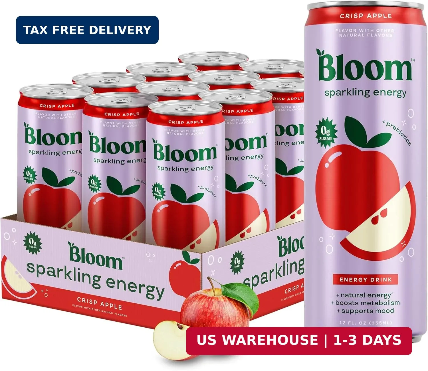 Bloom Nutrition Sparkling Energy Drink – Natural Caffeine, Zero Sugar, 180mg Caf