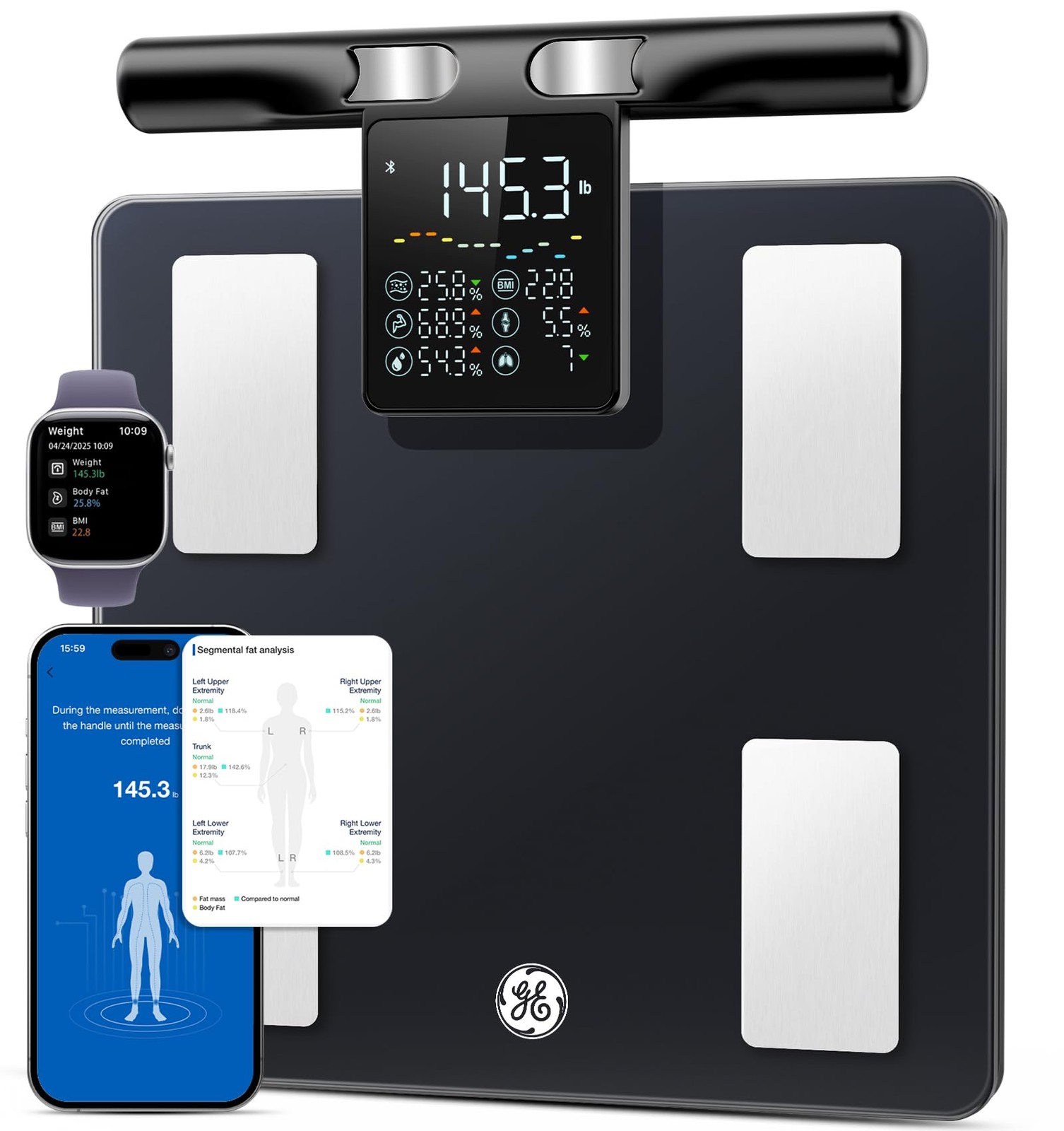 Smart Scale Body Weight 400lb Capacity Bluetooth App Sync Black CS10H Monitor