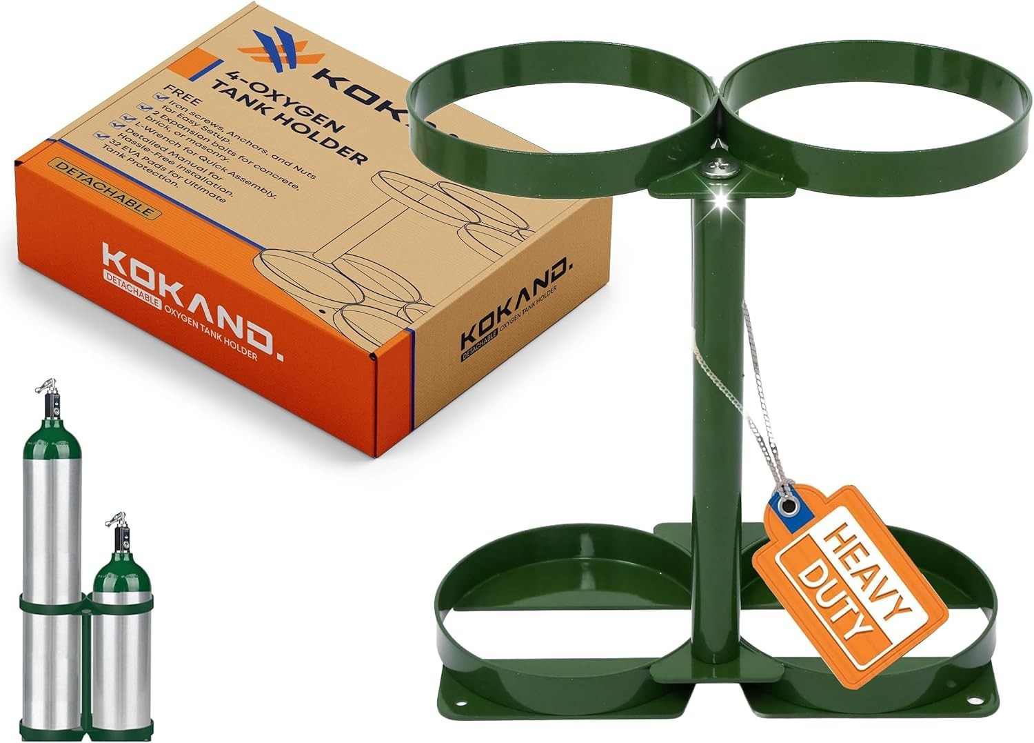 Detachable Oxygen Tank Holder for E, D, M9/C Size Cylinders Heavy Duty Holds 2
