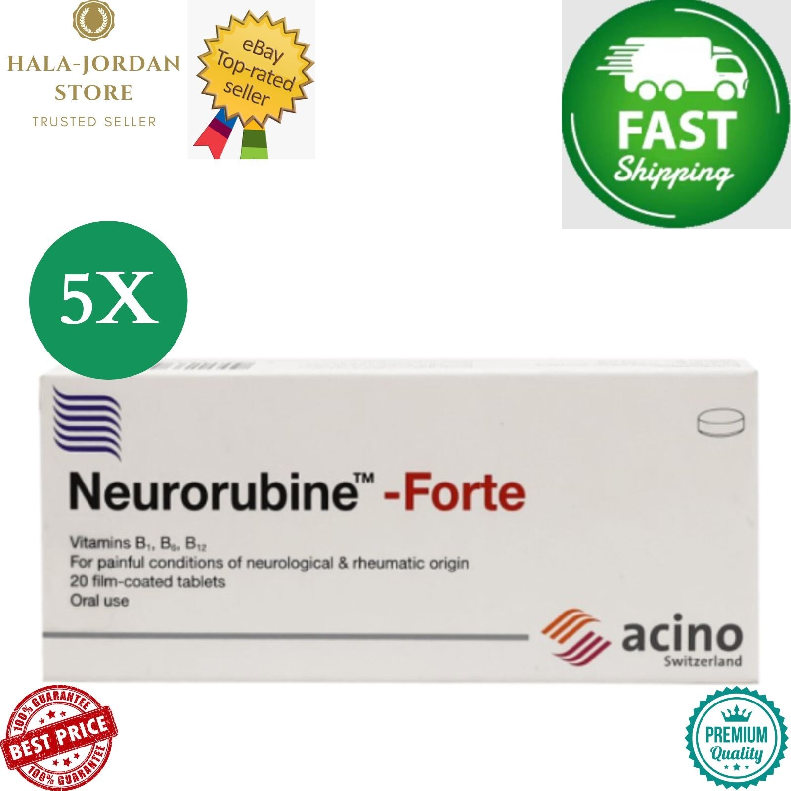 5 Pack X Neurorubine Forte With Vitamin B1, B6, B12 For Nerves ⭐FAST SHIPPING⭐