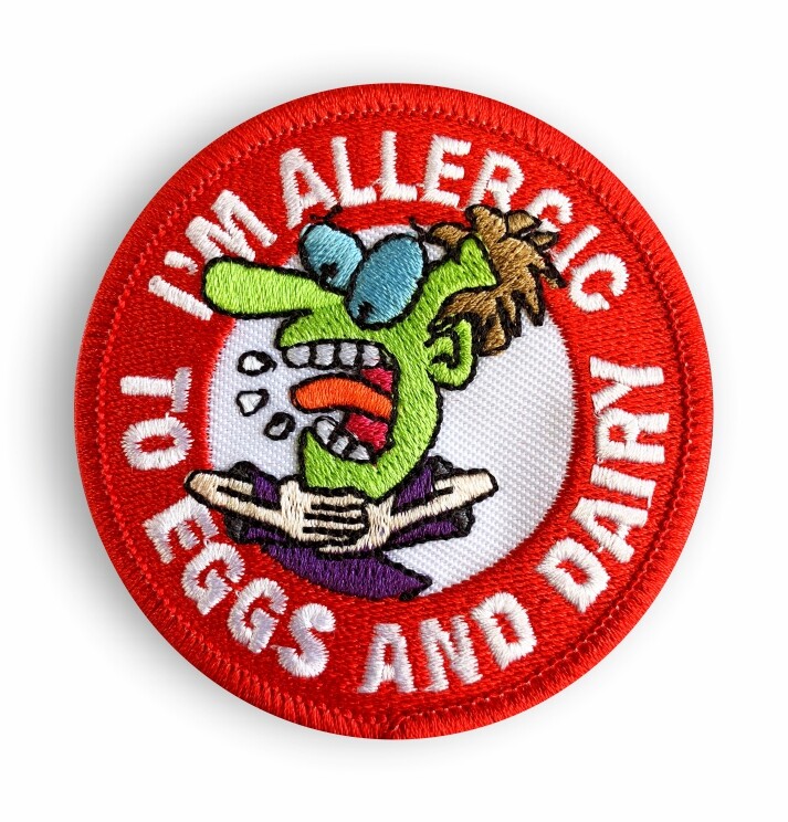 Egg & Dairy Allergy Pin Badges Also Sewon Patches & Stickers Allergic Eggs/Dairy