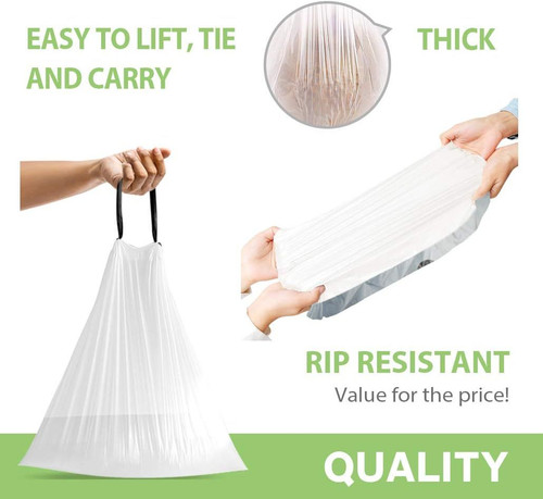 4 Gallon 320 Counts Strong Drawstring Trash Bags Garbage by White