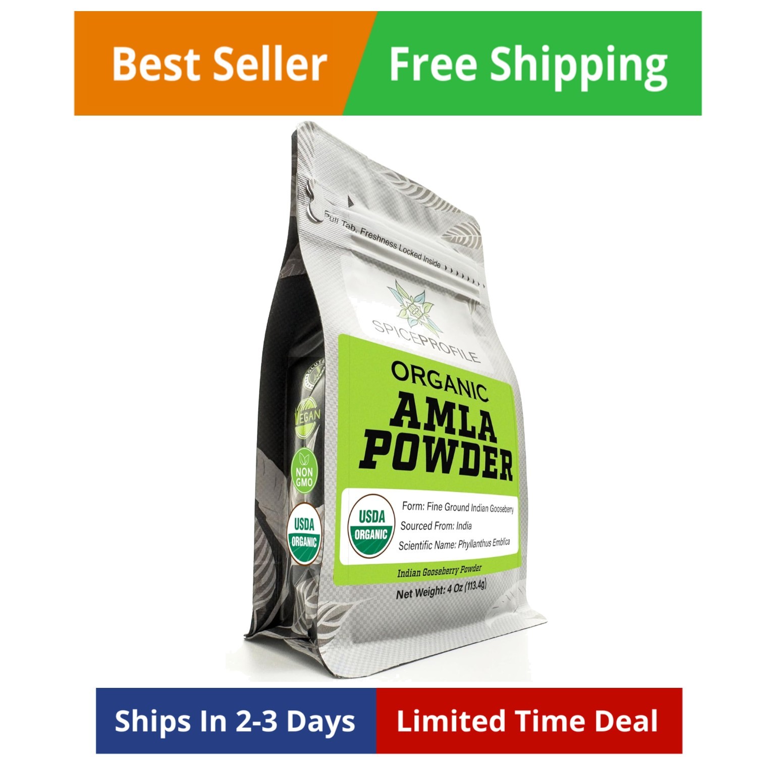 Organic Amla Powder 4oz Spice Profile USDA Tested Heavy Metals Resealable Pouch